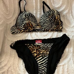 Zebra & Leopard Print Push-Up Bikini - Black & Gold